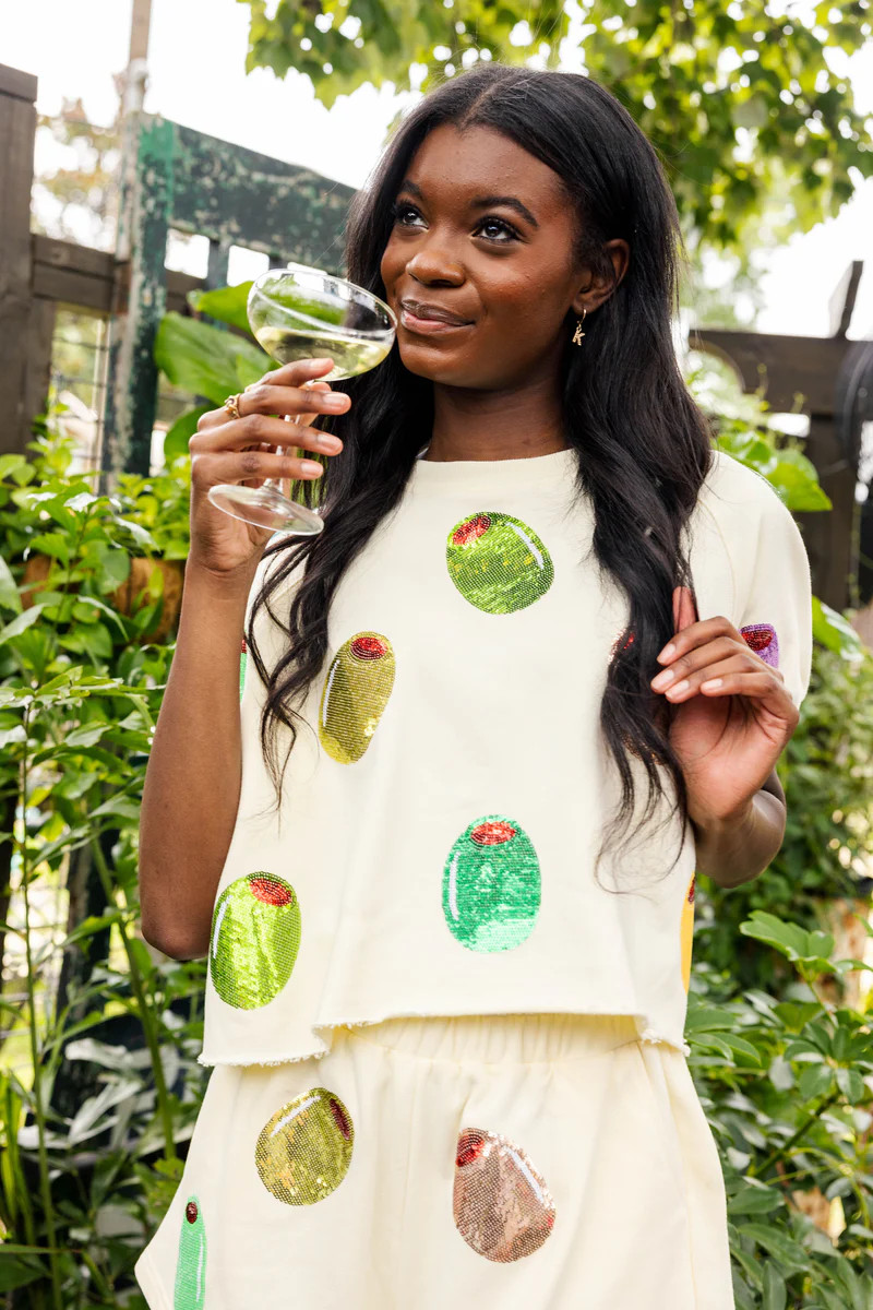 Ivory Multi Olive Short Sleeve Top | Queen of Sparkles