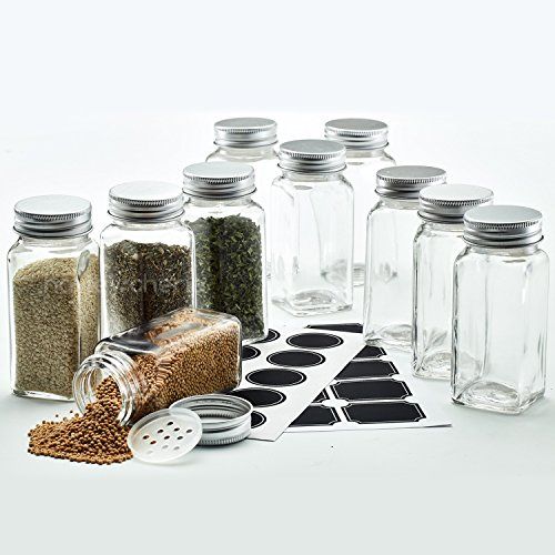 Hayley Cherie - 4 Oz Square Glass Spice Jars (Set of 10) - Chalkboard Labels, Stainless Steel Lids a | Amazon (US)