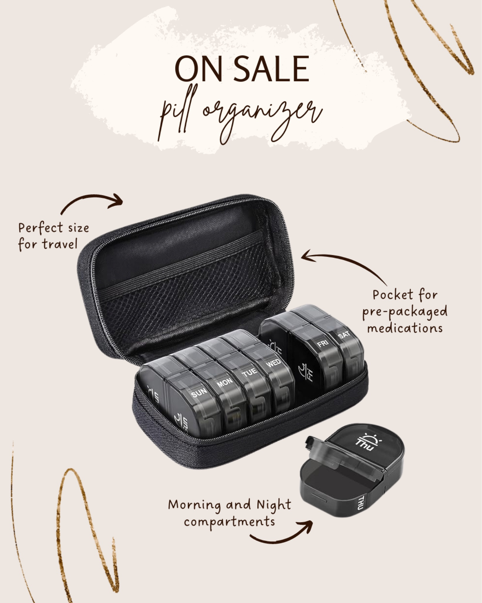 My favorite pill organizer for when I’m traveling. Don’t miss this sale!

#ChronicIllness #Medications

#LTKxNSale #LTKFind #LTKsalealert
