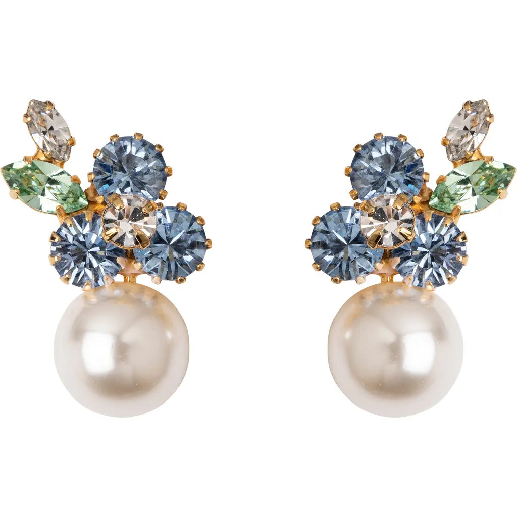 Jennifer Behr Vivi Crystal & Faux Pearl Drop Earrings in Bluebell at Nordstrom | Nordstrom