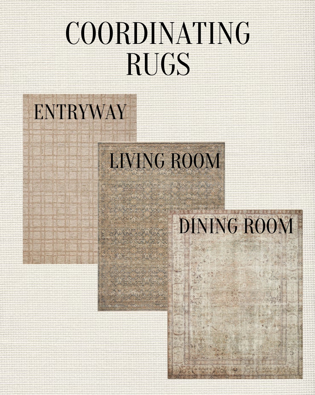 SOO mah questions on rugs and how to coordinate them in an open concept home! Stick to a color palette here’s some helpful examples 
