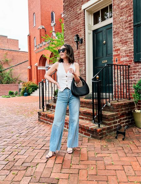 How to style a vest for spring, wide leg jeans, strappy sandals 

#LTKstyletip #LTKSeasonal