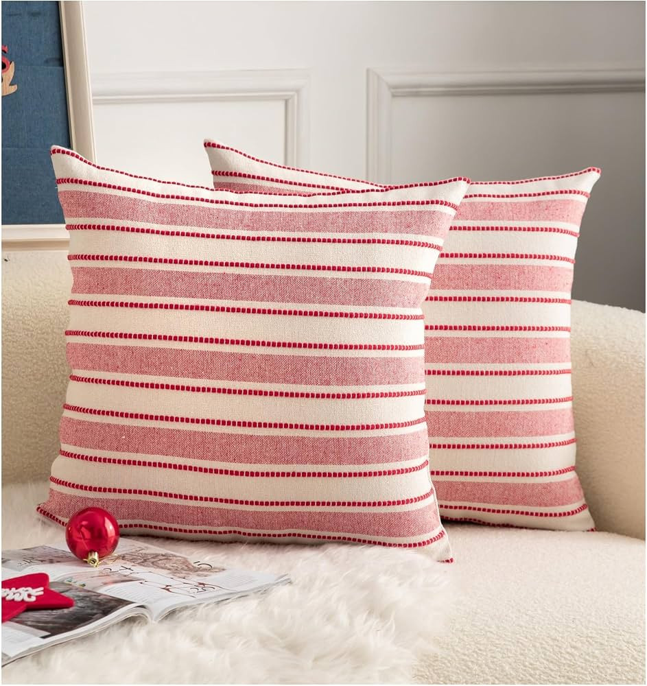 Christmas Pillow Covers, Boho Textured Red Pillow Case, Pillow Covers 18 x 18 Inch Set of 2 Chris... | Amazon (US)
