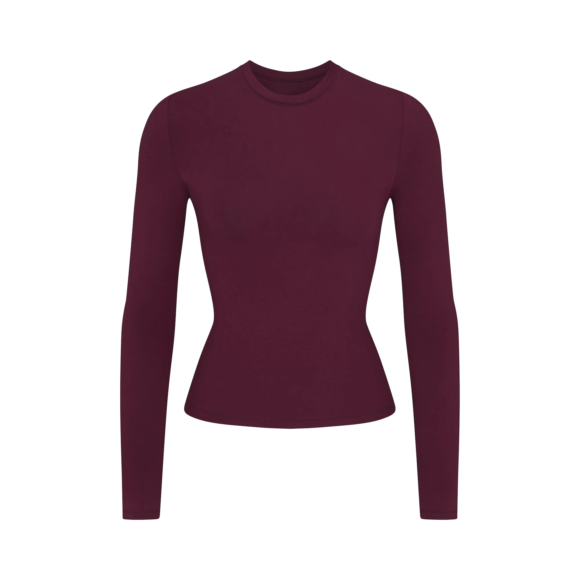 COTTON JERSEY LONG SLEEVE T-SHIRT | DEEP BERRY | SKIMS (US)