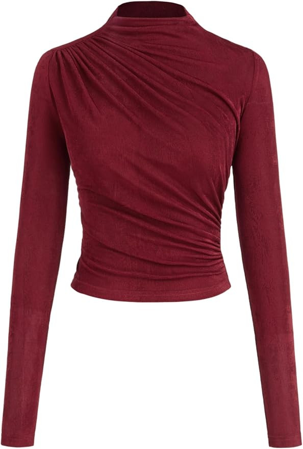 CIDER Stand Collar Ruched Long Sleeve Tee | Amazon (US)
