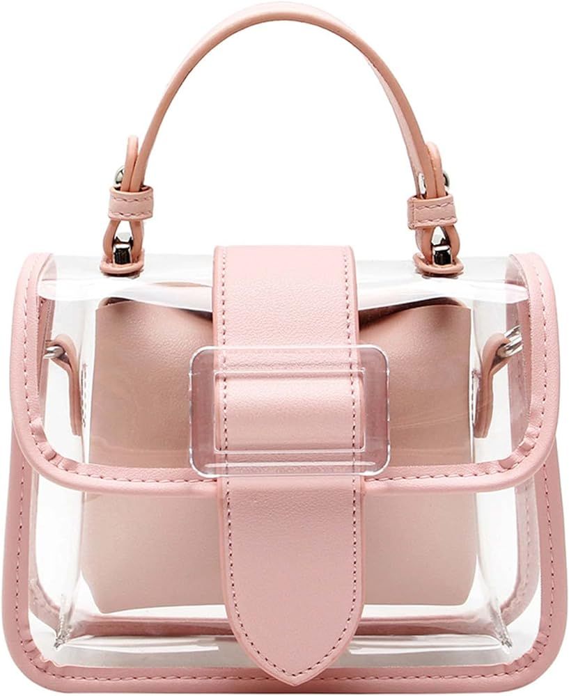 Women Small Clear Handbag, 2 in 1 Shoulder Crossbody Bag Purse with Chain Strap | Amazon (US)