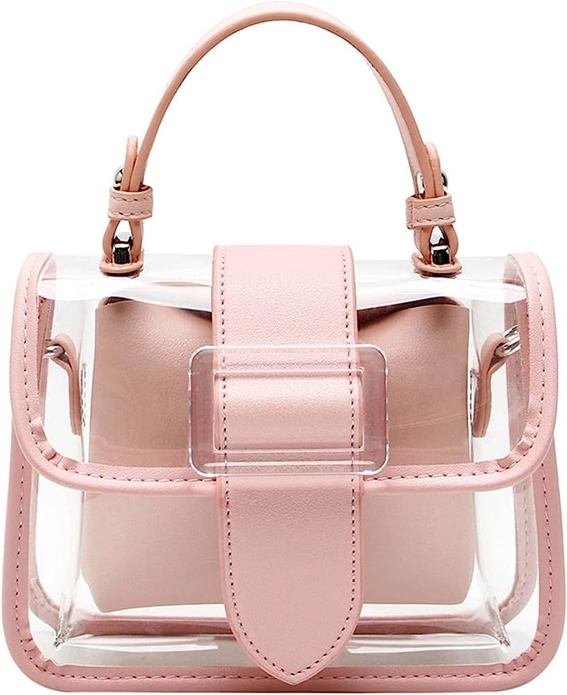 Women Small Clear Handbag, 2 in 1 Shoulder Crossbody Bag Purse with Chain Strap | Amazon (US)