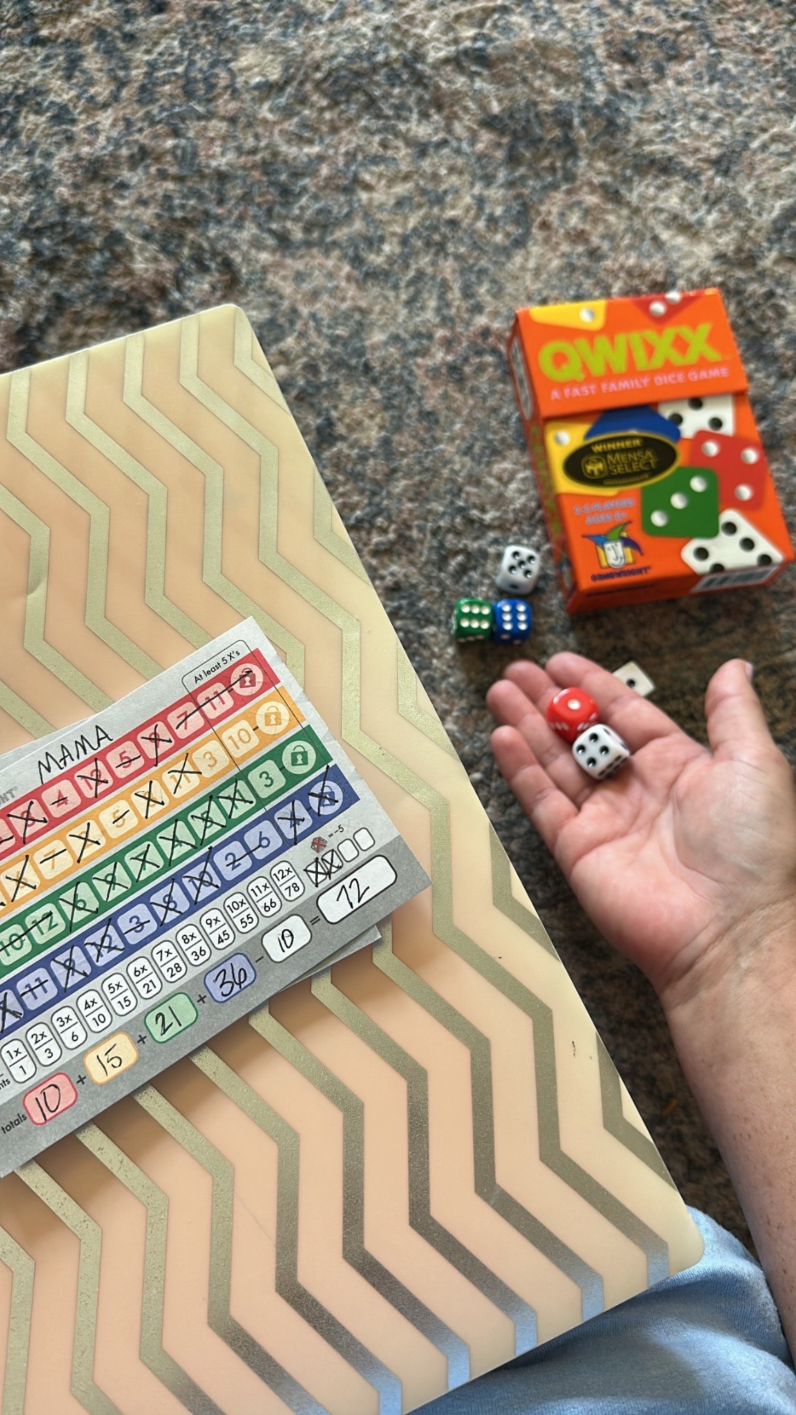 Fun, quick game for 2-5 players. Also helps kids (and me) practice quick math. 🧮 there are a few options. We like the original, but there are score pads that mix it up. 