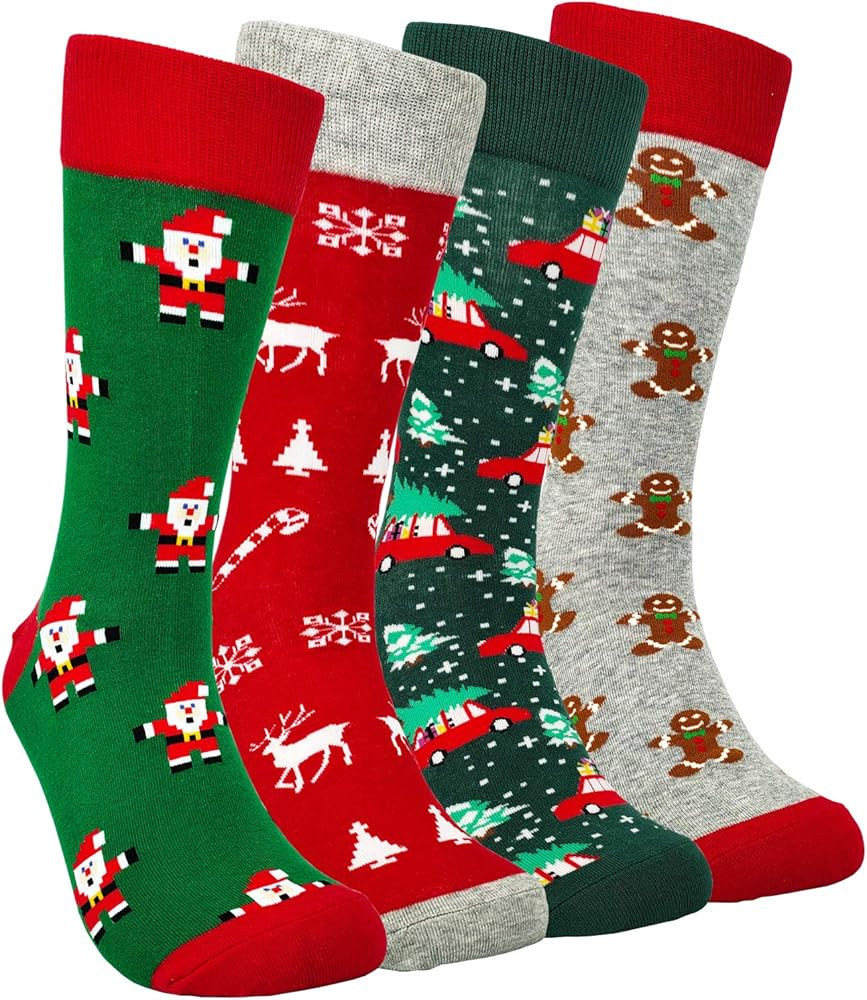 HSELL Mens Fun Patterned Dress Socks Funny Novelty Crazy Design Cotton Socks Gift for Men | Amazon (US)