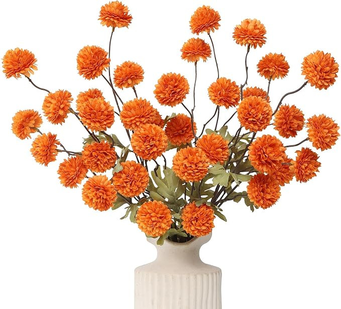 DuHouse 6pcs Artificial Flowers Faux Silk Pompon Mum,Silk Small Mini Chrysanthemum Ball with Stem... | Amazon (US)