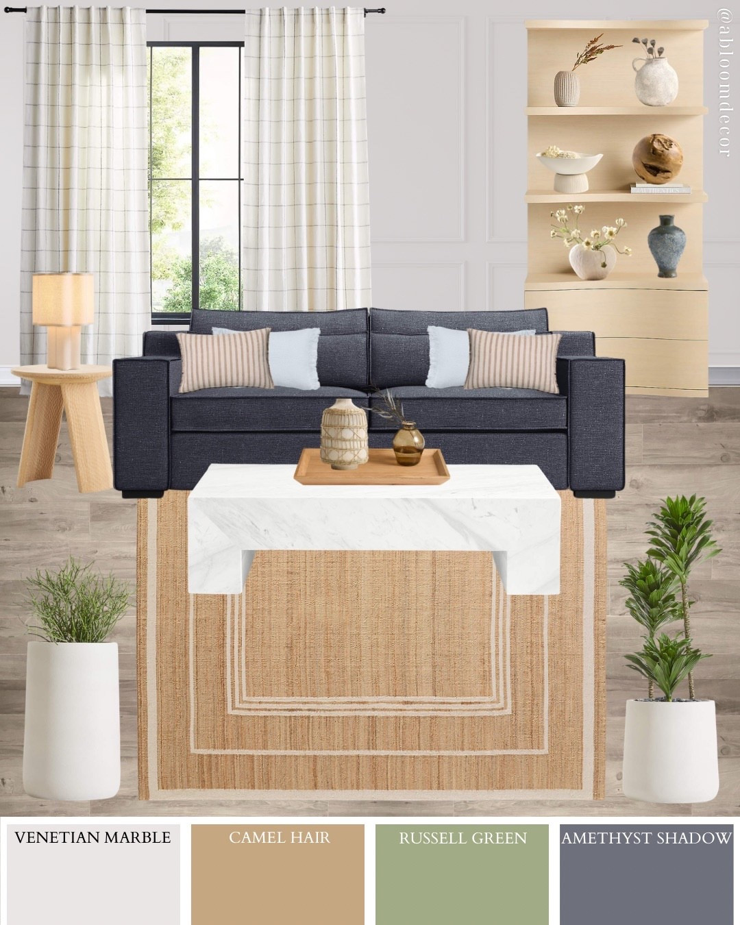 Modern Organic Living Room Design Idea With a Navy Blue Sofa

#LTKHome