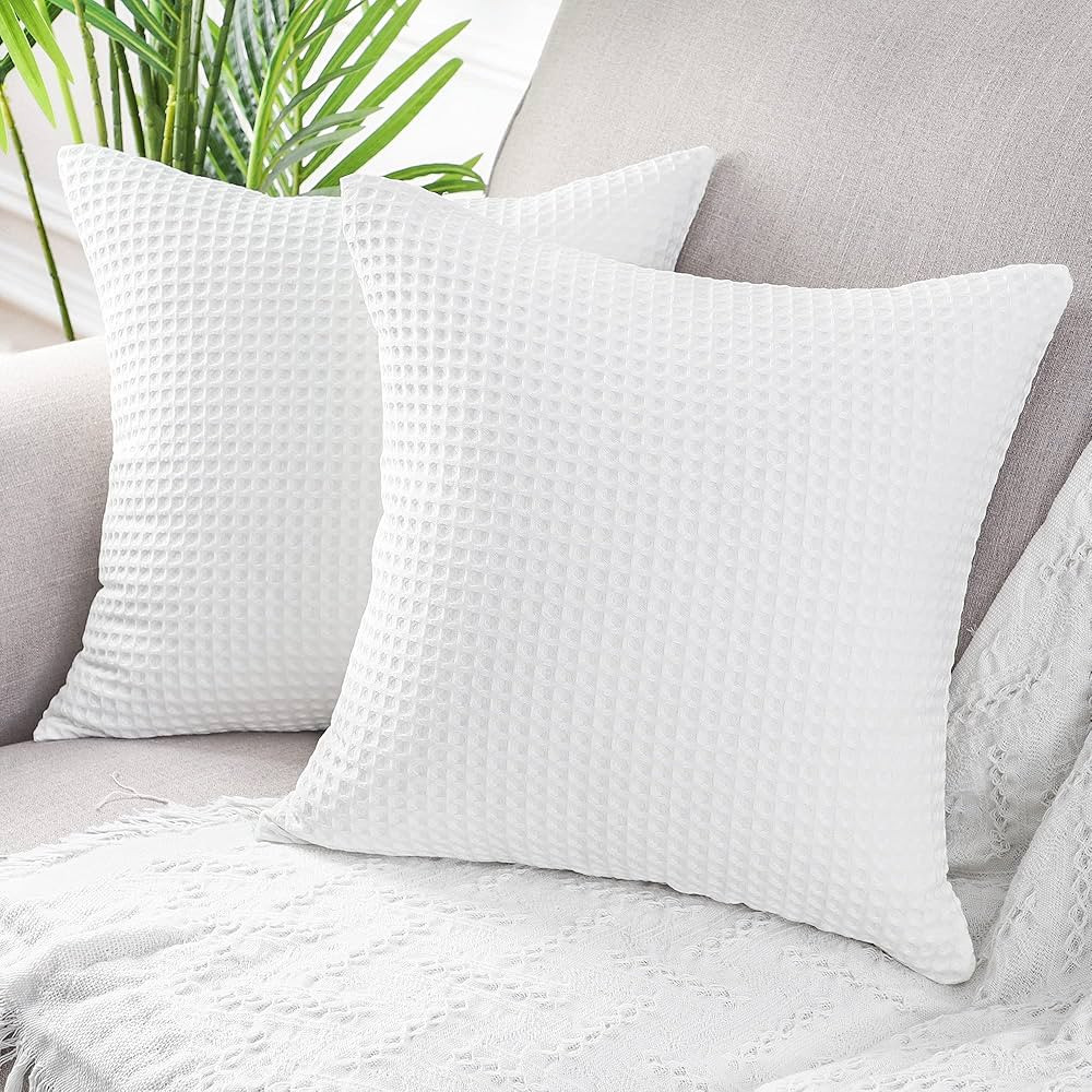 Mandioo Set of 2 Waffle Textured Decorative Throw Pillow Covers Soft Solid Cotton Cushion Cases L... | Amazon (CA)