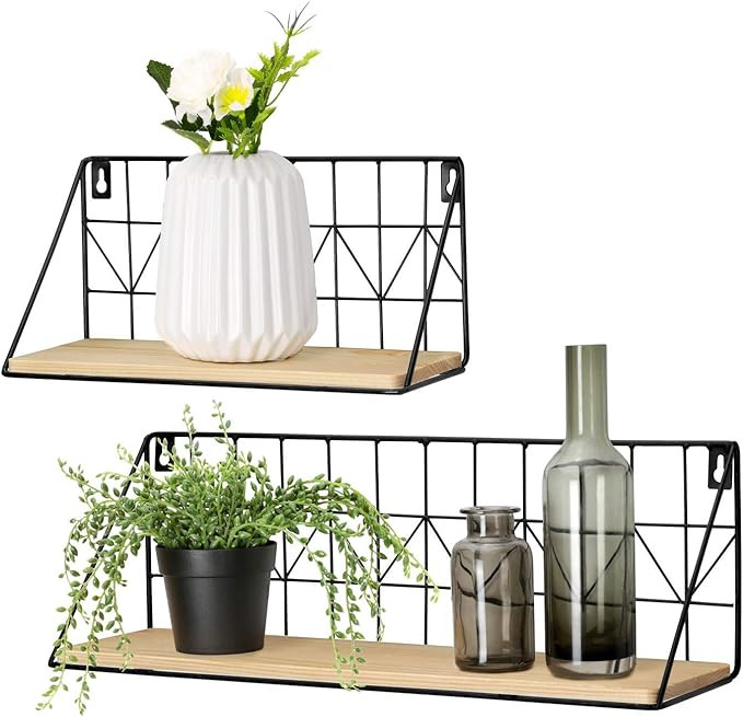 Mkono Floating Shelves Modern Room Decor Boho Shelf Wood Wall Storage Organizer with Black Metal ... | Amazon (US)