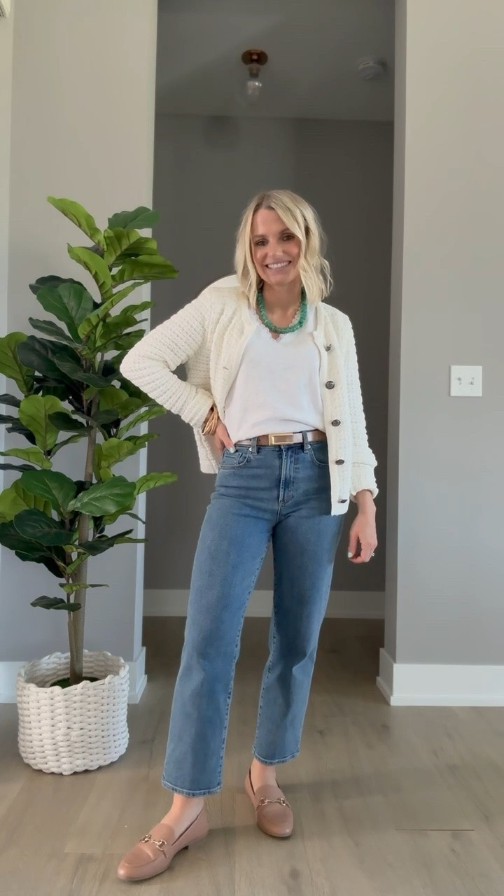 Straight leg jeans outfit inspo. Jeans and top from DEAR JOHN X KATIE HALLER capsule wardrobe collection. Use code DJXKATIE20 for 20% off.

#LTKOver40 #LTKSeasonal #LTKPetite