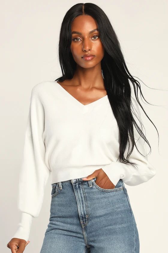 Falling for Knit White Long Sleeve Pullover Sweater Top | Lulus (US)