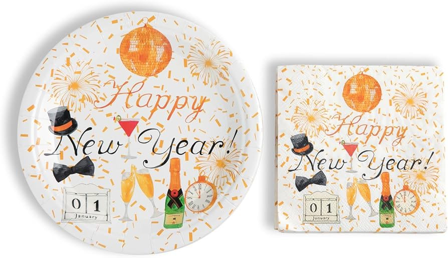 48pc Happy New Years Eve Paper Plates and Napkins Set, Decorative Heavy Duty Disposable Party Sup... | Amazon (US)
