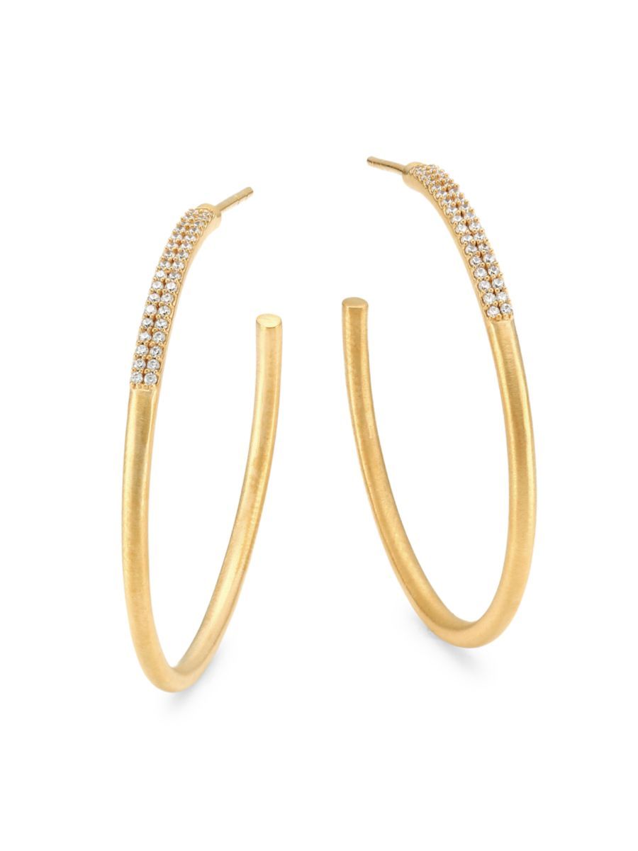 Signature 22K Yellow Goldplated & Cubic Zirconia Pavé Hoop Earrings | Saks Fifth Avenue