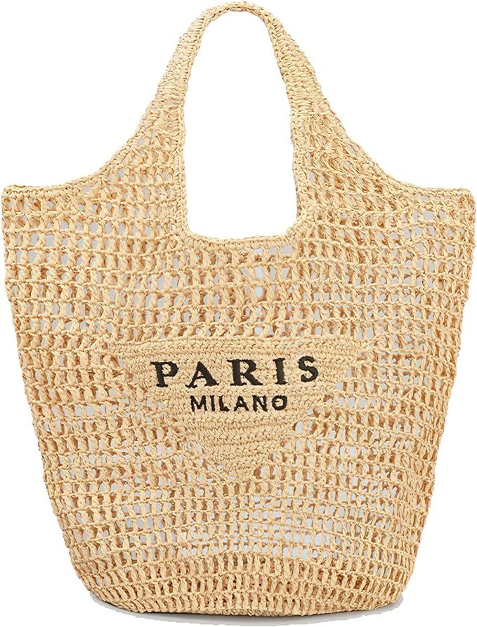 DOMT Woven Tote Bag for Women, Straw Beach Bag, Folding Shoulder Bag, Perfect for Holidays, Beach... | Amazon (US)