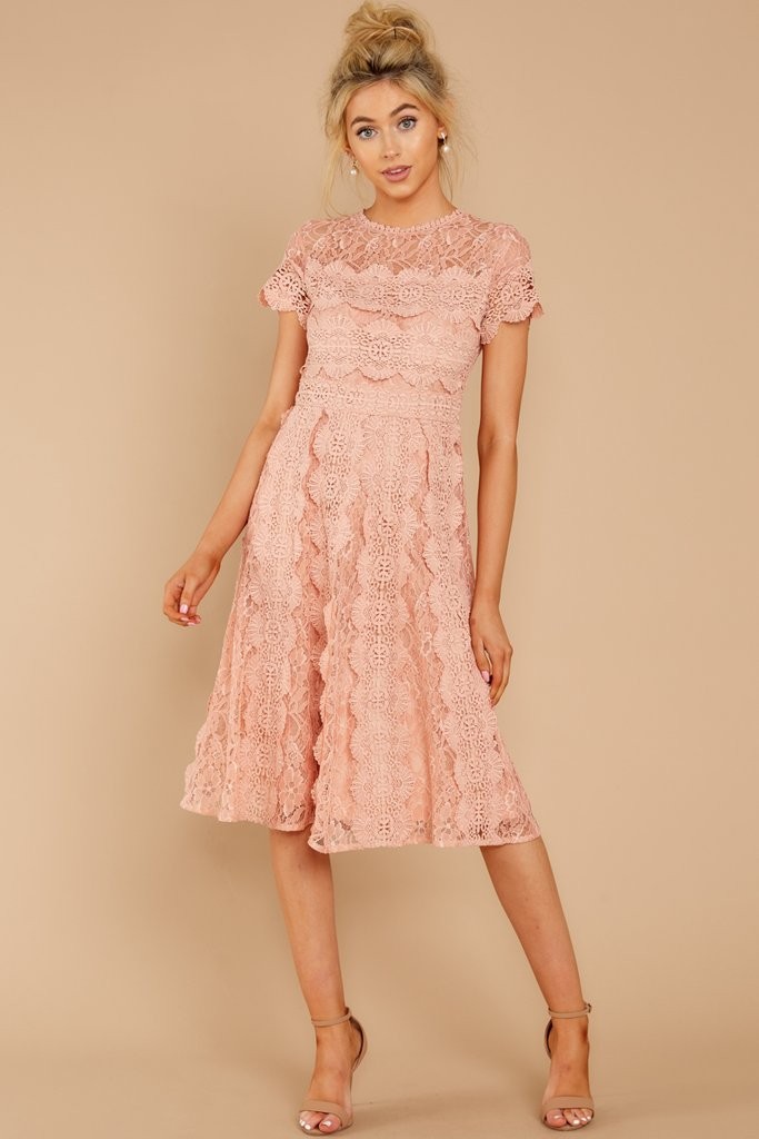 Perfectly Pleasant Light Pink Lace Midi Dress | Red Dress 