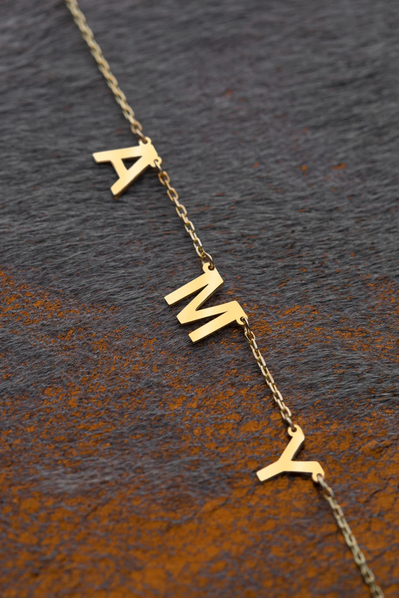 Dainty Initial 14k Solid Gold Necklace, Minimal Letter Necklace, Gold Initial Choker, Multiple Le... | Etsy (US)