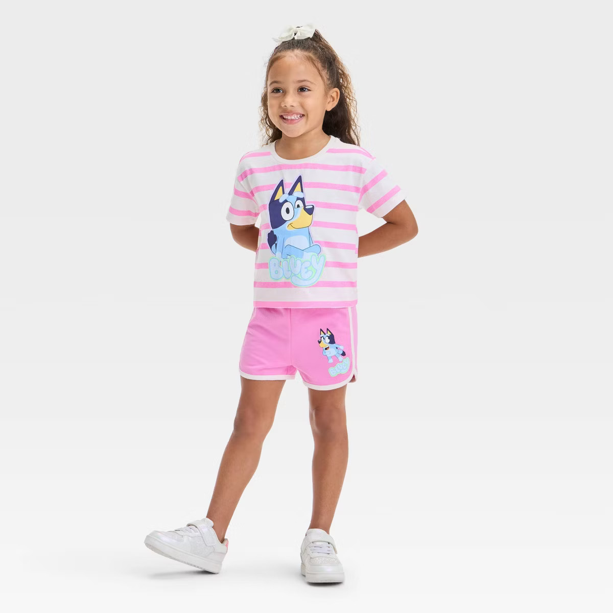 Toddler Girls' 2pc Bluey Striped T-Shirt & Retro Knit Shorts Set - Pink | Target