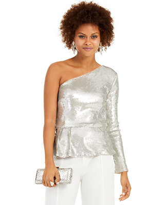 INC One-Shoulder Sequined Peplum Top, Created For Macy's | Macys (US)
