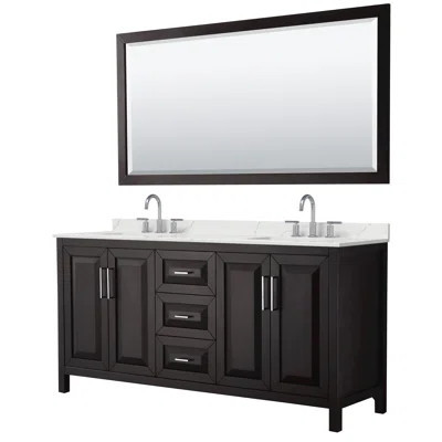 Daria 72'' Double Bathroom Vanity with Quartz Top with Mirror | Wayfair North America