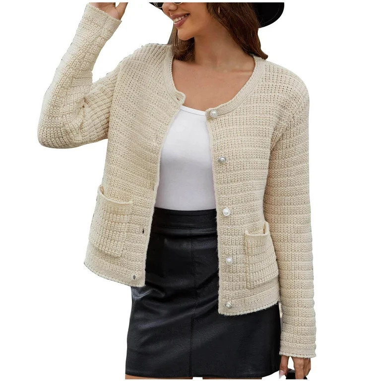 Women's Lightweight Sweater Cardigan Faux-Pearl Button Up Knit Tops Long Sleeve Business Dressy C... | Walmart (US)