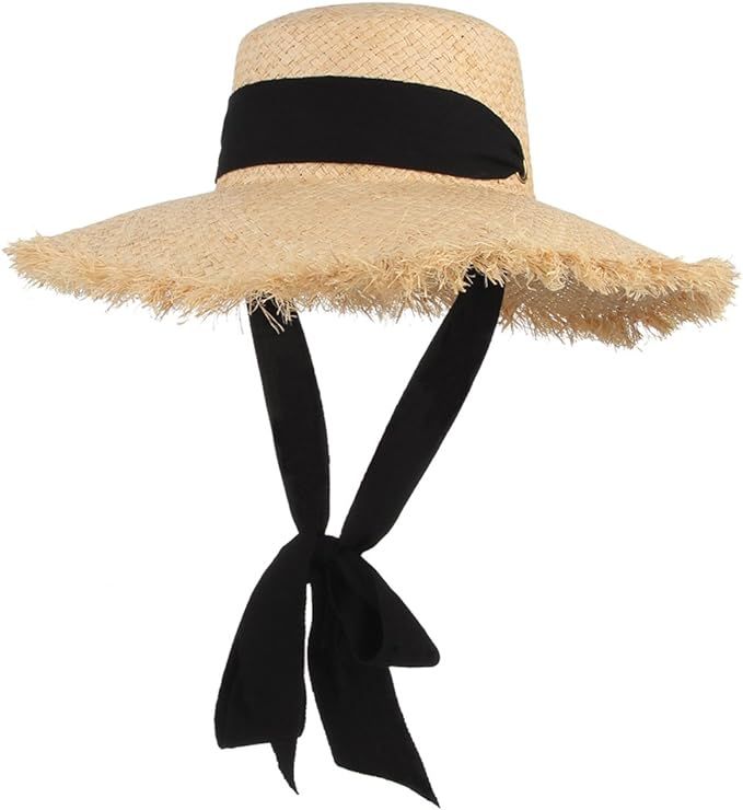 GEMVIE Women's UPF 50+ Straw Sun Hat Wide Brim Floppy Fedora Straw Hat Beach Raffia Sun Hat with ... | Amazon (US)