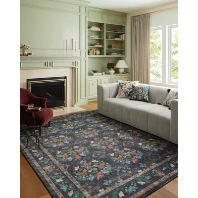 Rifle Paper Co. x Loloi Courtyard Charcoal Area Rug feat. CloudPile | Wayfair North America