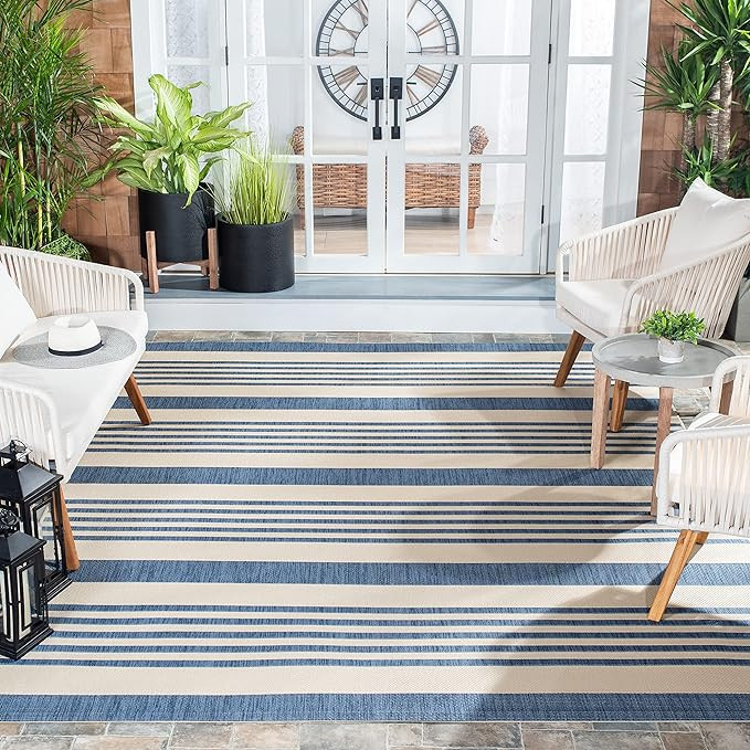 SAFAVIEH Courtyard Collection Area Rug - 8' x 10', Beige & Blue, Non-Shedding & Easy Care, Indoor... | Amazon (US)