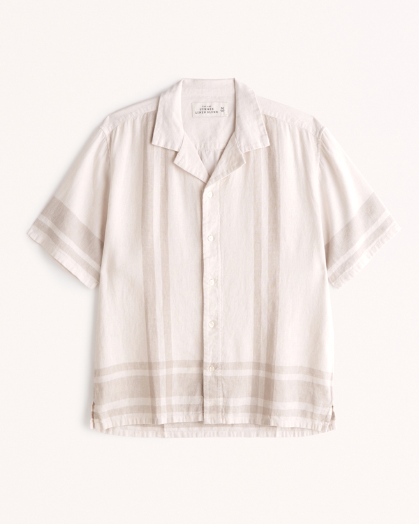 Camp Collar Summer Linen-Blend Striped Button-Up Shirt | Abercrombie & Fitch (US)