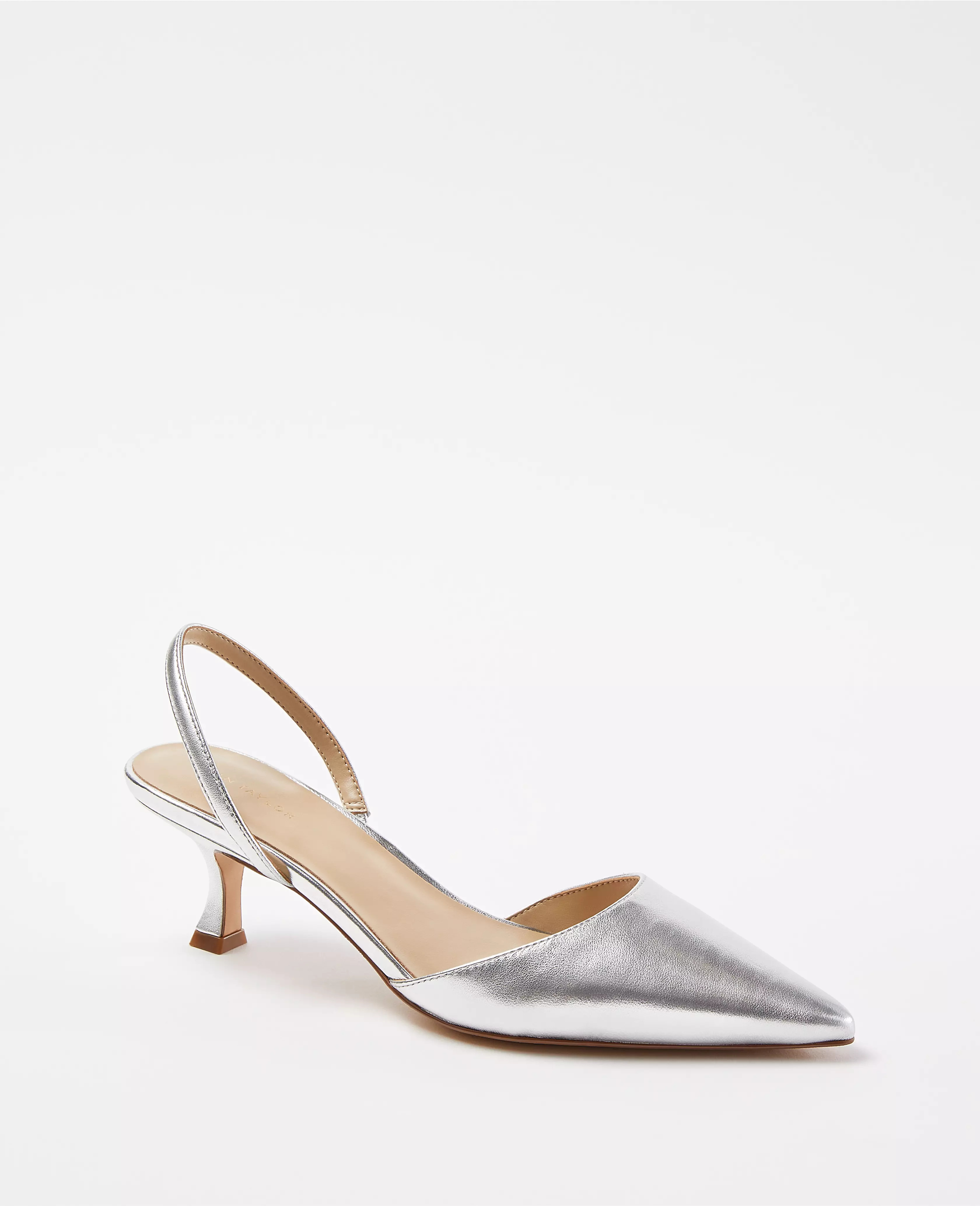 Metallic Leather Kitten Heel Slingback Pumps | Ann Taylor (US)