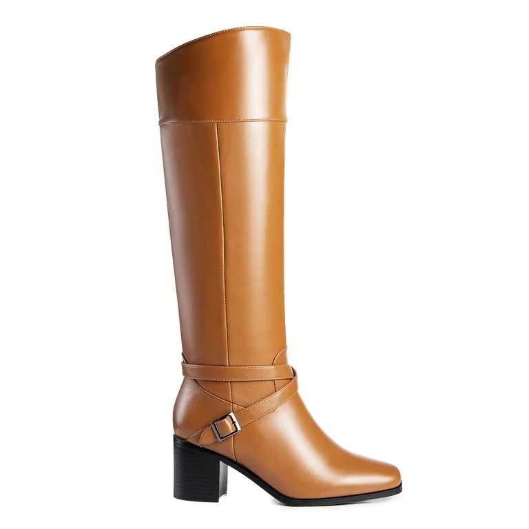 Ferwind Women's Block Heel Square Toe Crisscross Buckle Straps Riding Boots Female Adult Tan 12 | Walmart (US)