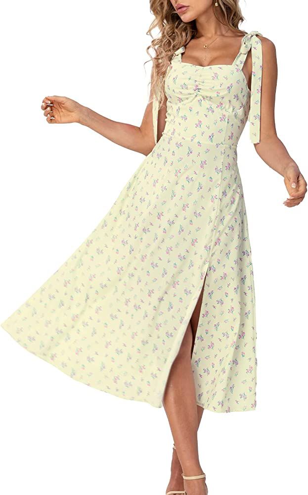 Boho Maxi Dress for Women Cottagecore Dress Wrap Floral Print with Pockets Casual Vintage Tie Str... | Amazon (US)