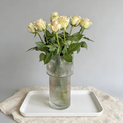 Large Ribbed Glass Vase For Flowers, 12 Inch Tall Modern Fluted Vase For Bouquets, Centerpiece For Living Room, Dining Table, Office, And Wedding Gift | Wayfair North America
