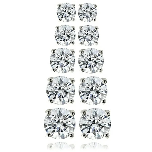 10.44 Carat T.G.W. CZ Sterling Silver Stud Earrings, Set of 5 | Walmart (US)