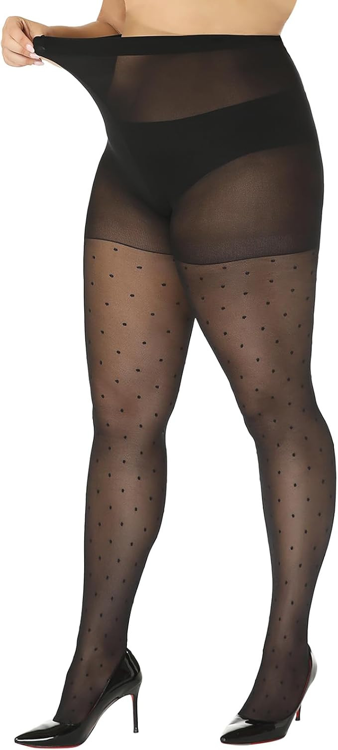 Yilanmy Plus Size Patterned Tights 40D Sheer Pantyhose High Waist Black Polka Dot Halloween Tight... | Amazon (US)