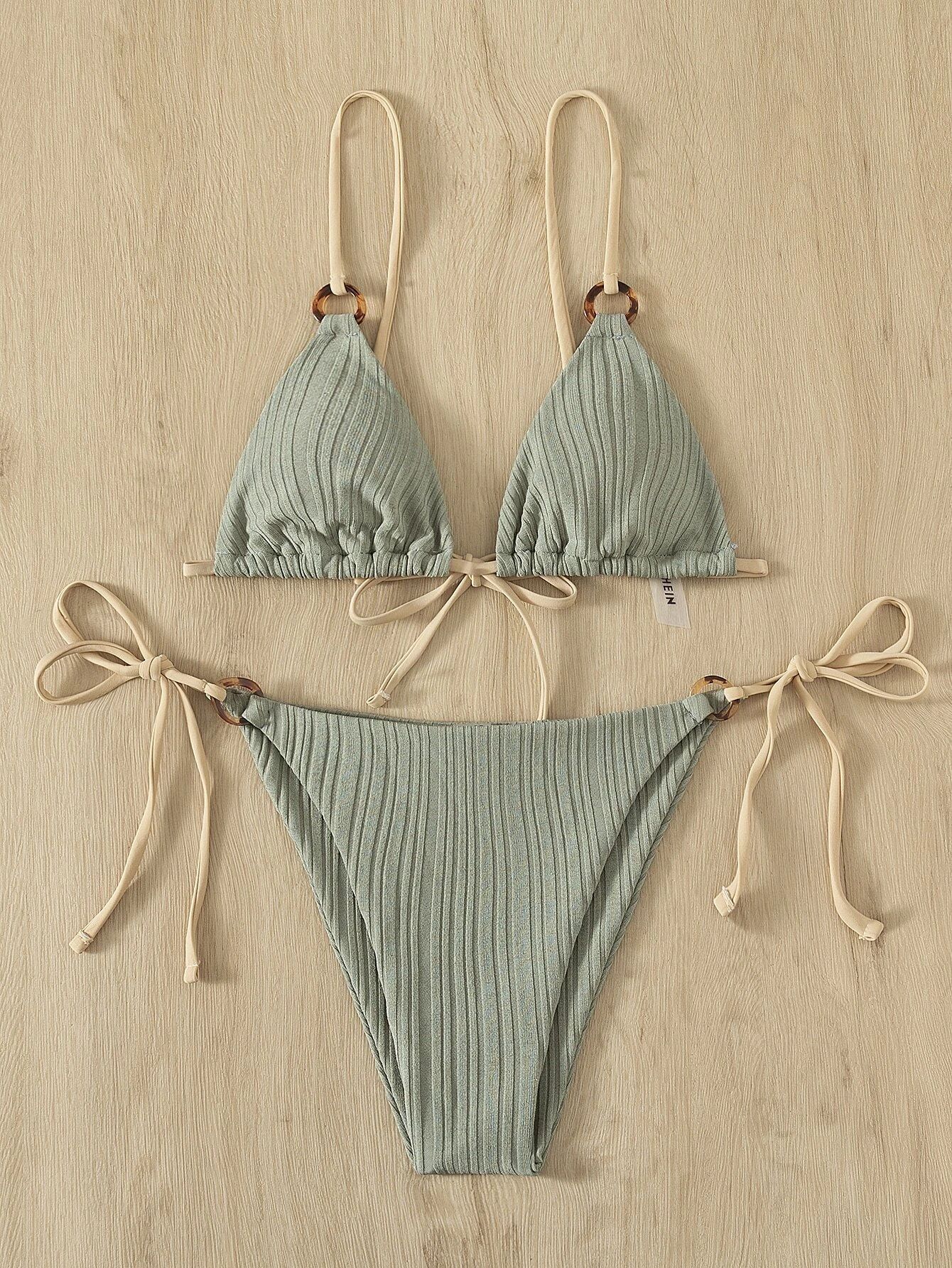 Ring Linked Triangle Tie Side Bikini Swimsuit | SHEIN