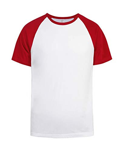 Men's Premium Two Tone Short Sleeve Baseball Tee Shirt (M, Red/White) | Amazon (US)