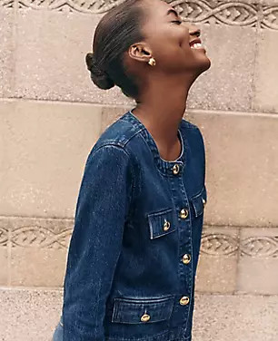 Denim Collarless Button Jacket | Ann Taylor (US)