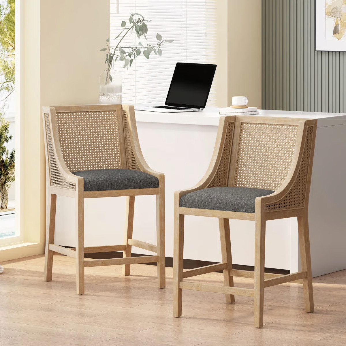 Lonny Upholstered Counter Stool with Solid Wood Frame (Set of 2) | Wayfair North America