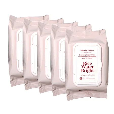 5 Pack - The Face Shop Rice Water Bright Cleansing Facial Wipes - Rice Extract - Refreshing Brightening Moisturizing - Infused with Cleansing Milk - Vegan Makeup Remover Wipes - 50 Count | Walmart (US)