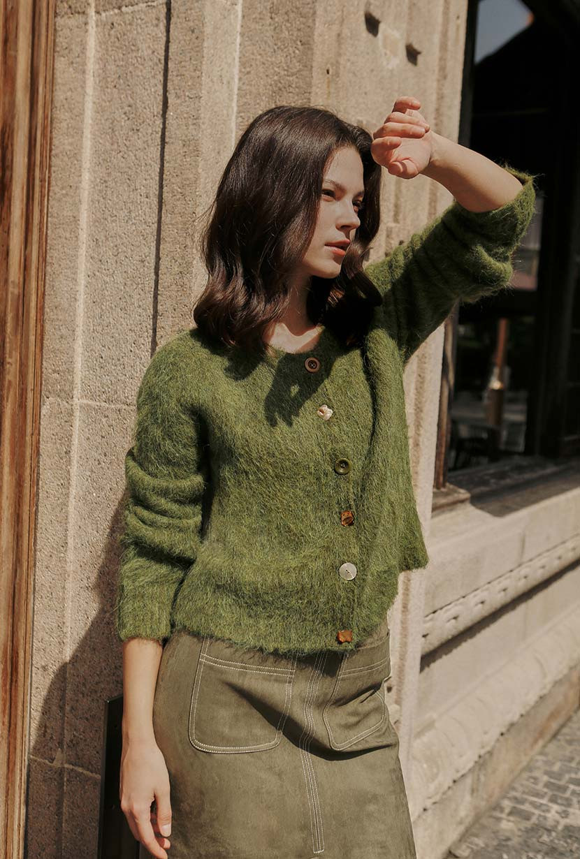 Brayden Alpaca Cardigan - Olive Green | Petite Studio NYC