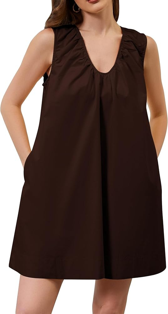 MISSACTIVER Women's Sleeveless Babydoll Tank Mini Dress Scoop Neck Ruched Short Dress with Side P... | Amazon (US)