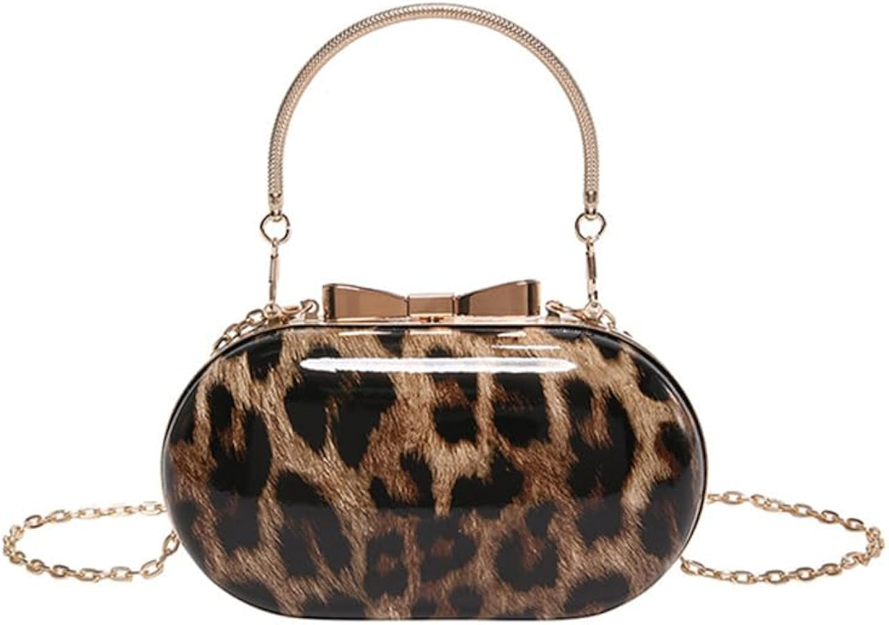 Small Leopard Print Clutch Evening Tote Bag Top Handle Cheetah Print Satchel Handbag with Chain A... | Amazon (US)