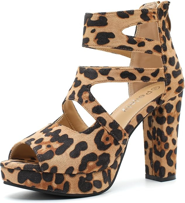 Amazon.com | Peijely Women's Platform Heeled Sandals, Cutout Strappy, Peep Toe, High Chunky Heel,... | Amazon (US)