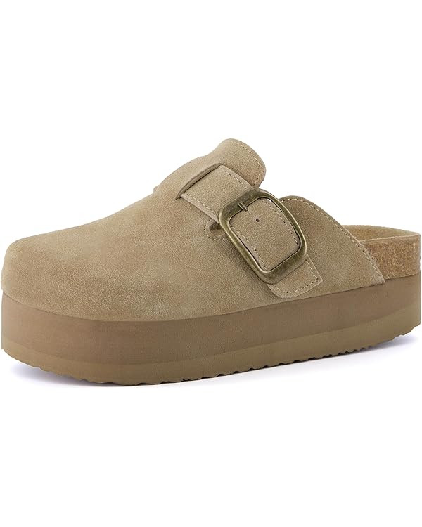 CUSHIONAIRE Women's Granola *Previous Buckle Issue Fixed* Genuine Suede Cork Footbed Platform Clo... | Amazon (US)