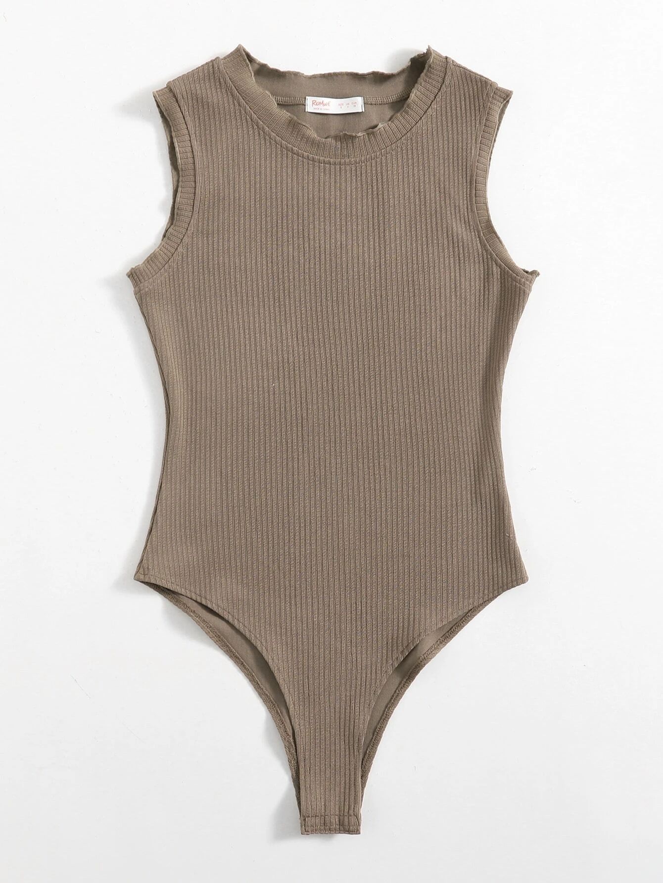 Solid Ribbed Tank Bodysuit | ROMWE