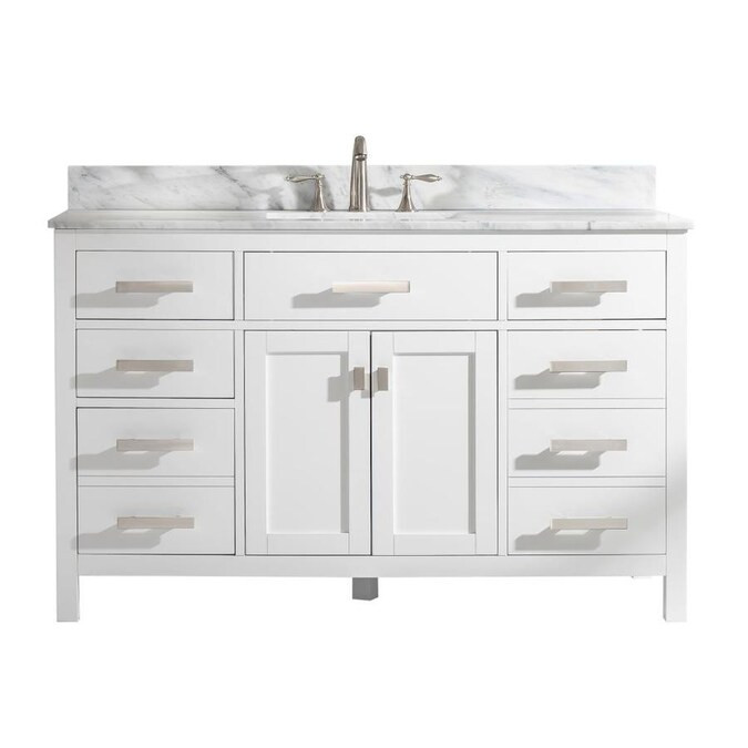Design Element Valentino 54-in White Single Sink Bathroom Vanity with White Natural Marble Top Lo... | Lowe's